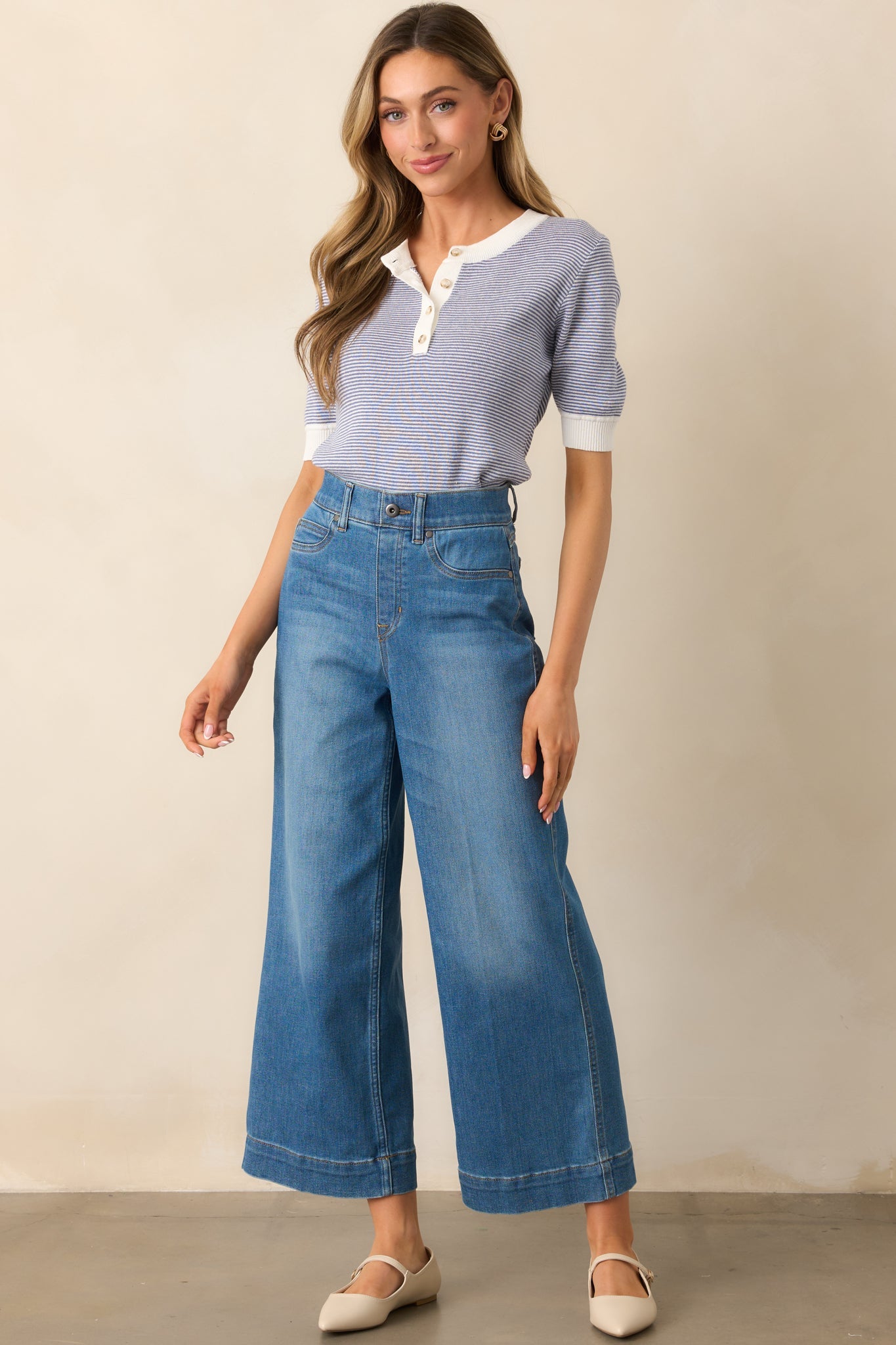 SPANX® Medium Wash Pull-On Cropped Wide Leg Jeans