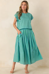 Making Moves Blue & Green Stripe Cotton Maxi Skirt