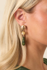 Well Composed Gold & Green Drop Earrings