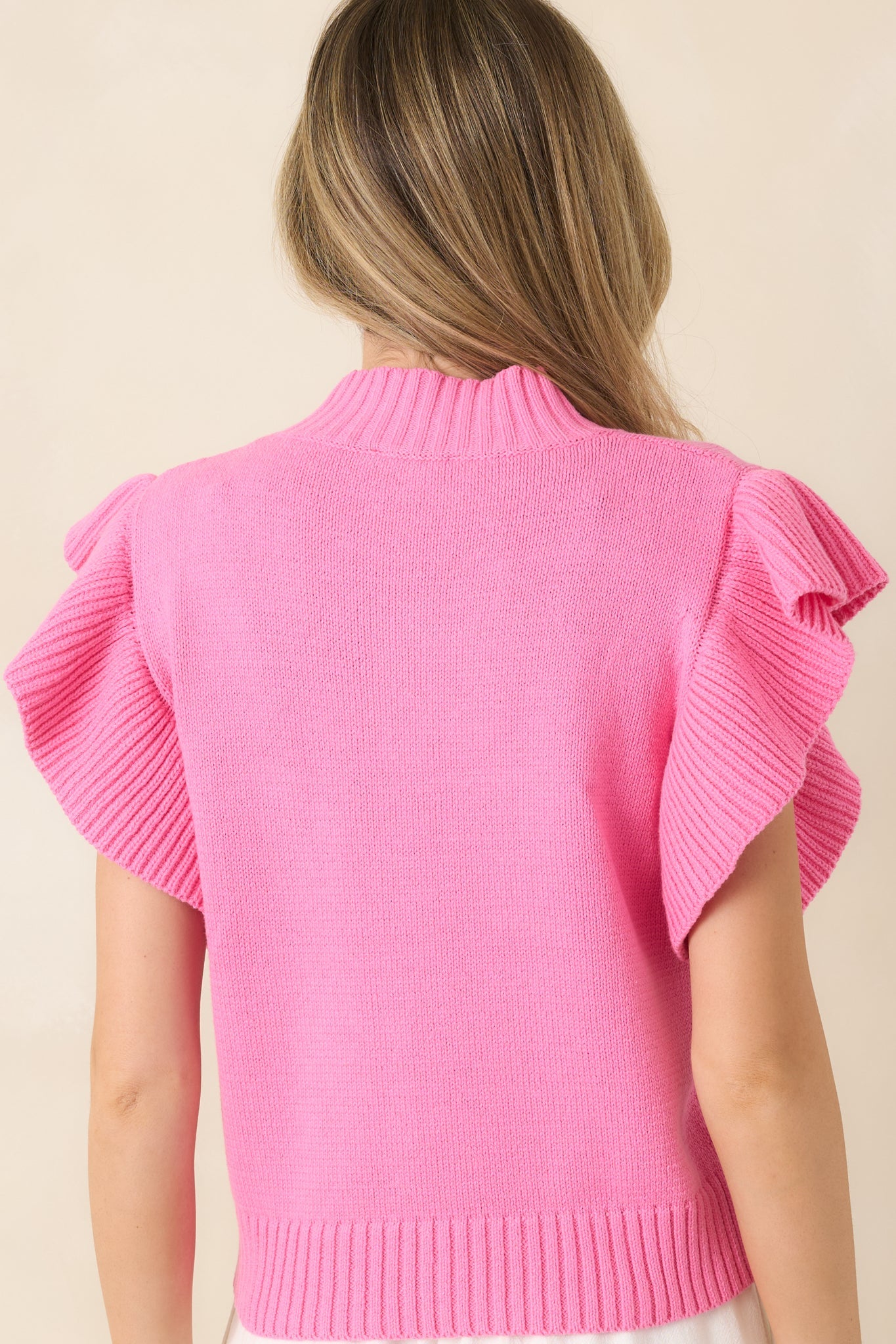 Watch Her Work Hot Pink Knit Flutter Sleeve Top