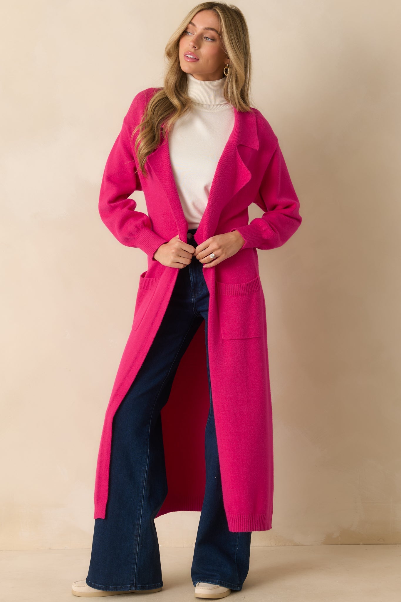 Shopping Around Hot Pink Longline Cardigan