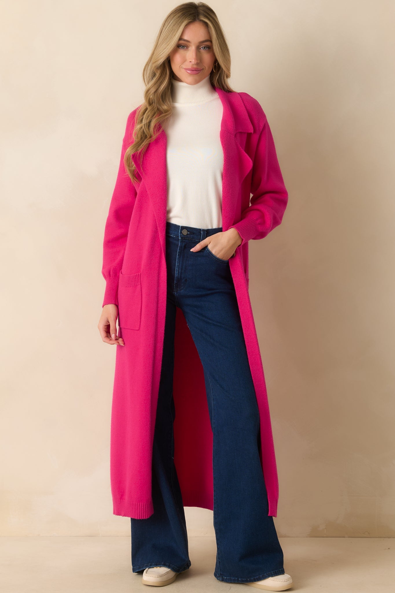 Shopping Around Hot Pink Longline Cardigan