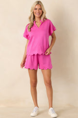 First Class Flirt Hot Pink Scalloped Hem Top