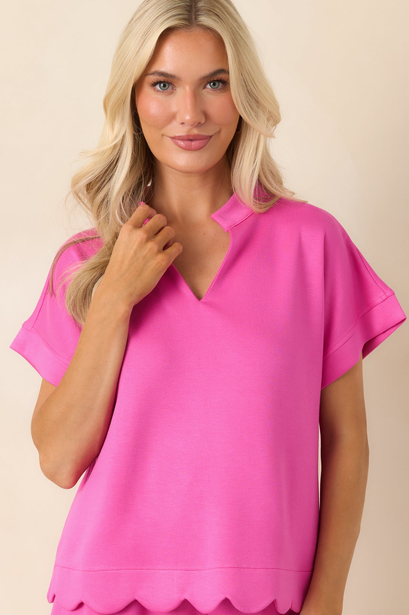First Class Flirt Hot Pink Scalloped Hem Top