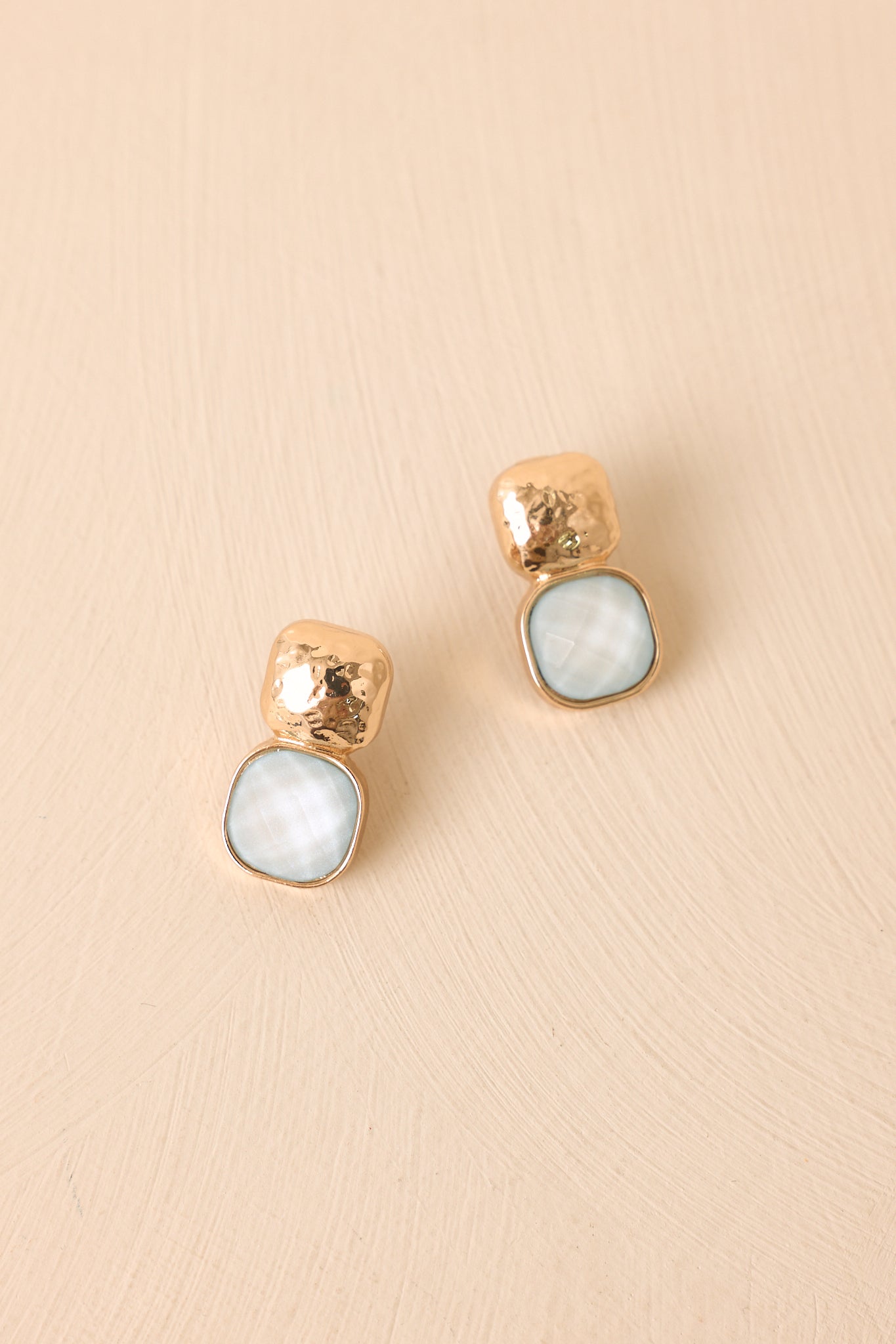 It's The Small Things Gold Textured Ice Blue Stone Earrings