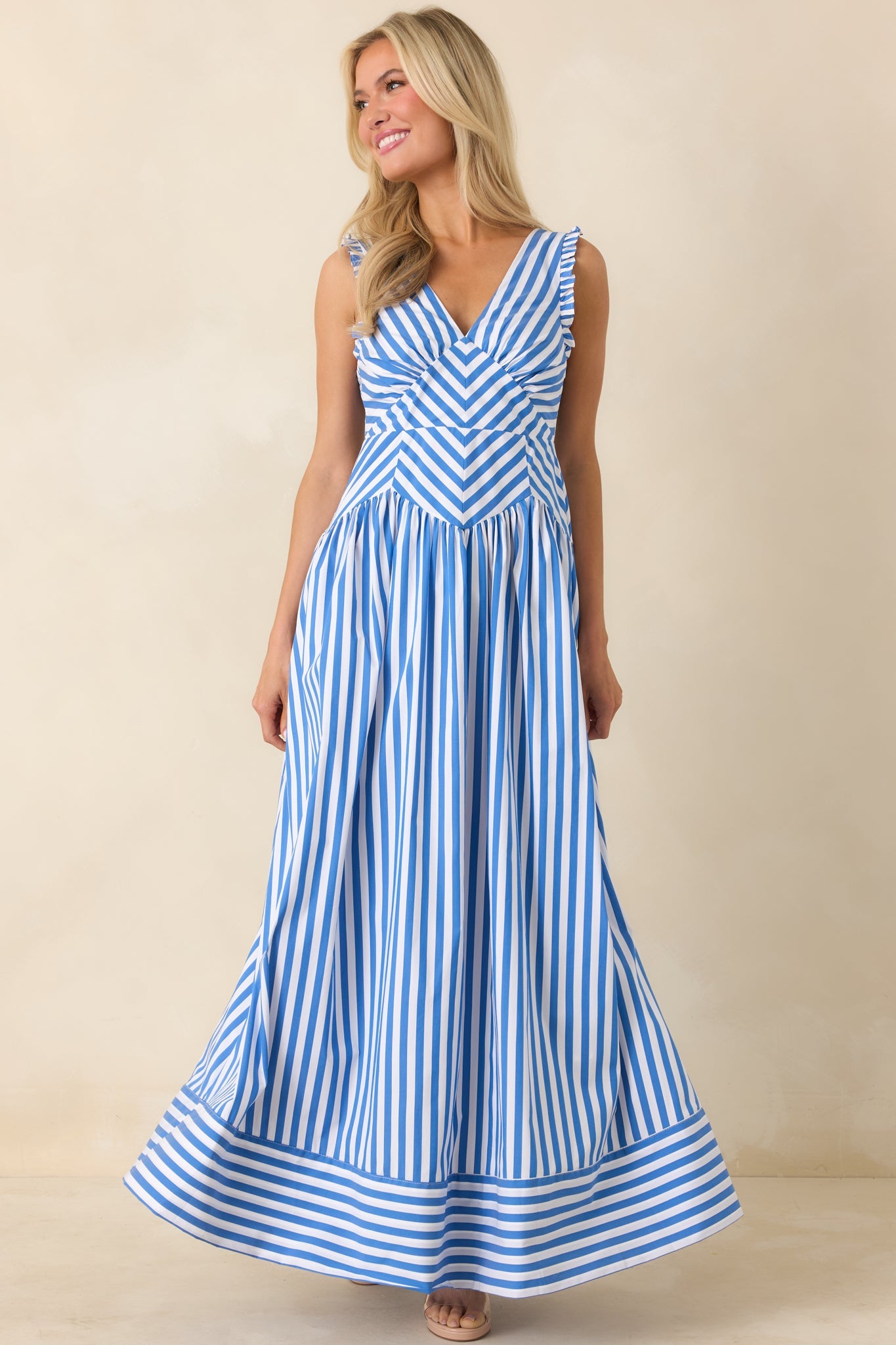 It's a Good Thing Blue Stripe Cotton Blend Sleeveless Maxi Dress