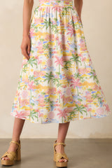Seaside Bliss Ivory Multi Tropical Print Linen Maxi Skirt