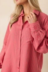 Z Supply The Perfect Coral Pink Stripe Button Up Top