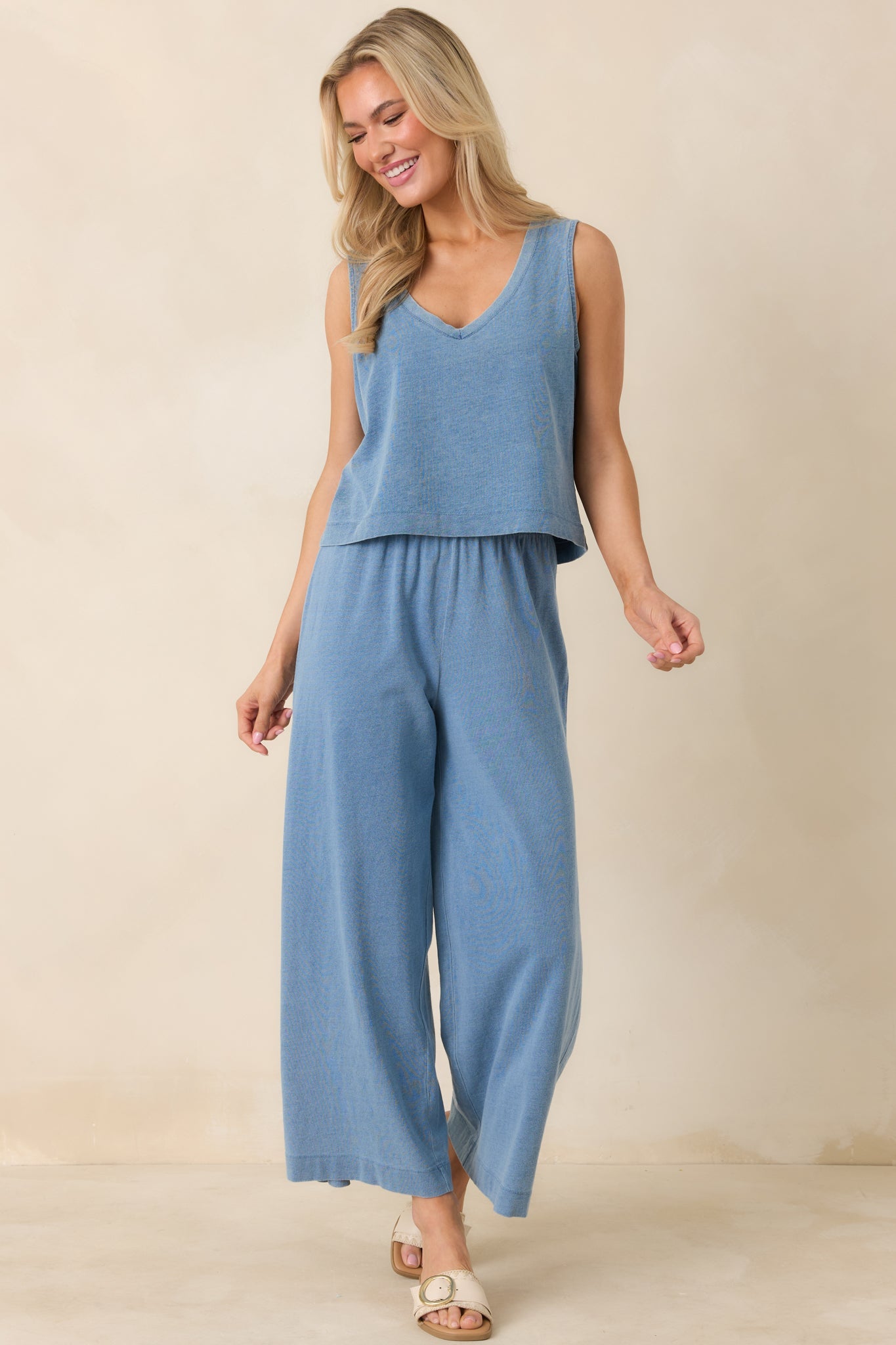 Z Supply Sloane Washed Indigo Cotton Jersey Denim V-Neck Tank