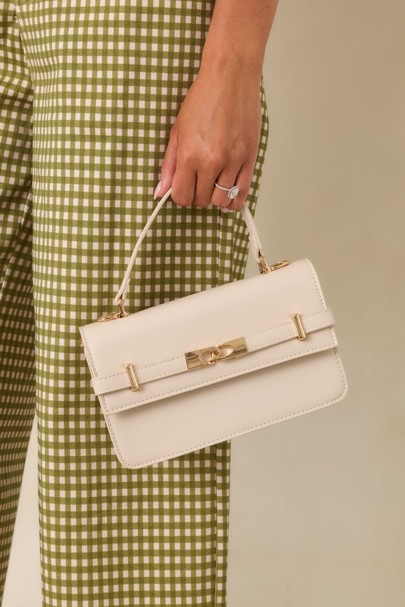 Carry On Your Way Ivory Faux Leather Top Handle Bag