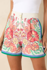 Petal Pop Green & Coral Pink Floral Shorts