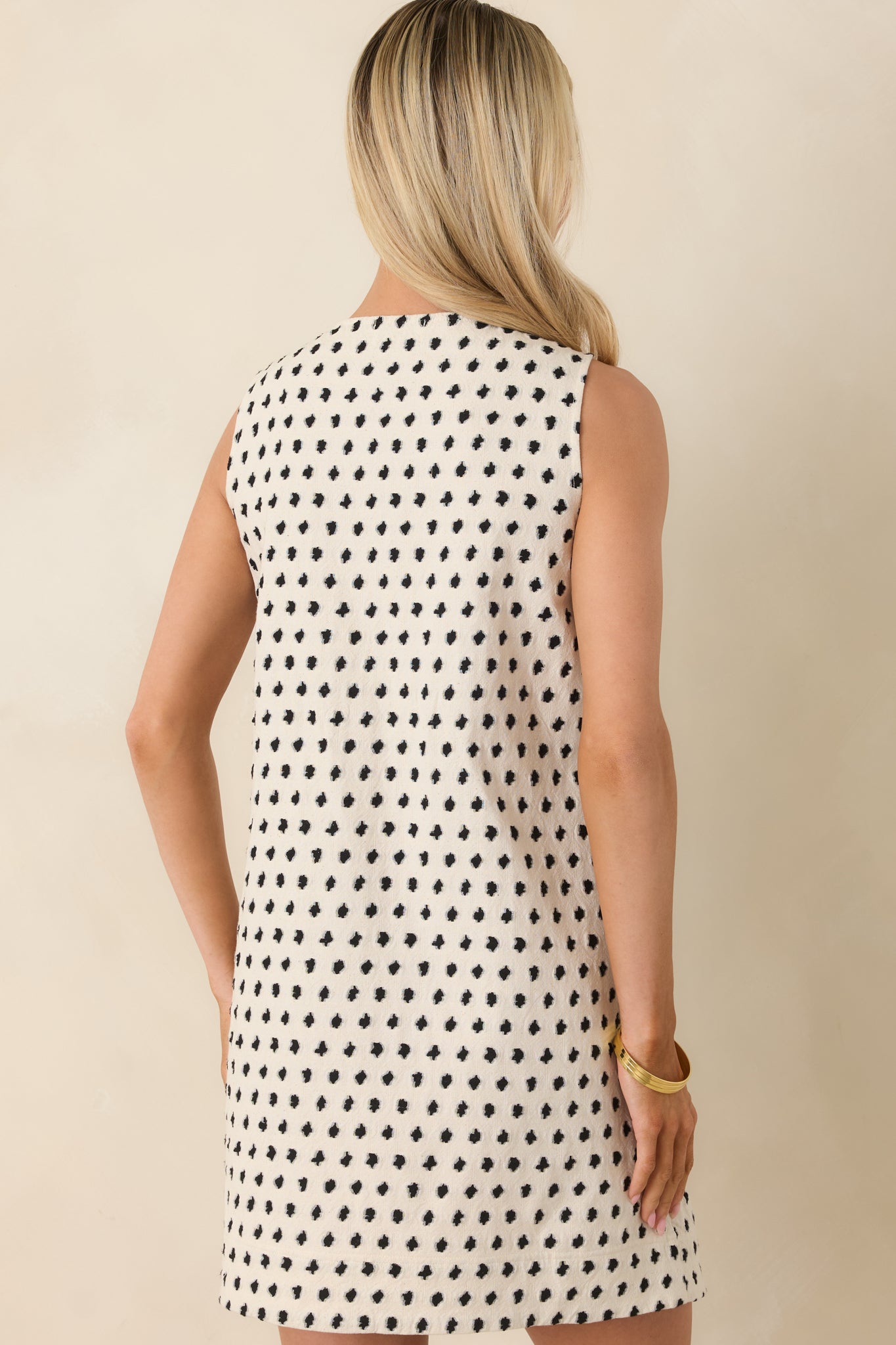 FRNCH Tamarinia Ivory & Black Cotton Linen Sleeveless Mini Dress