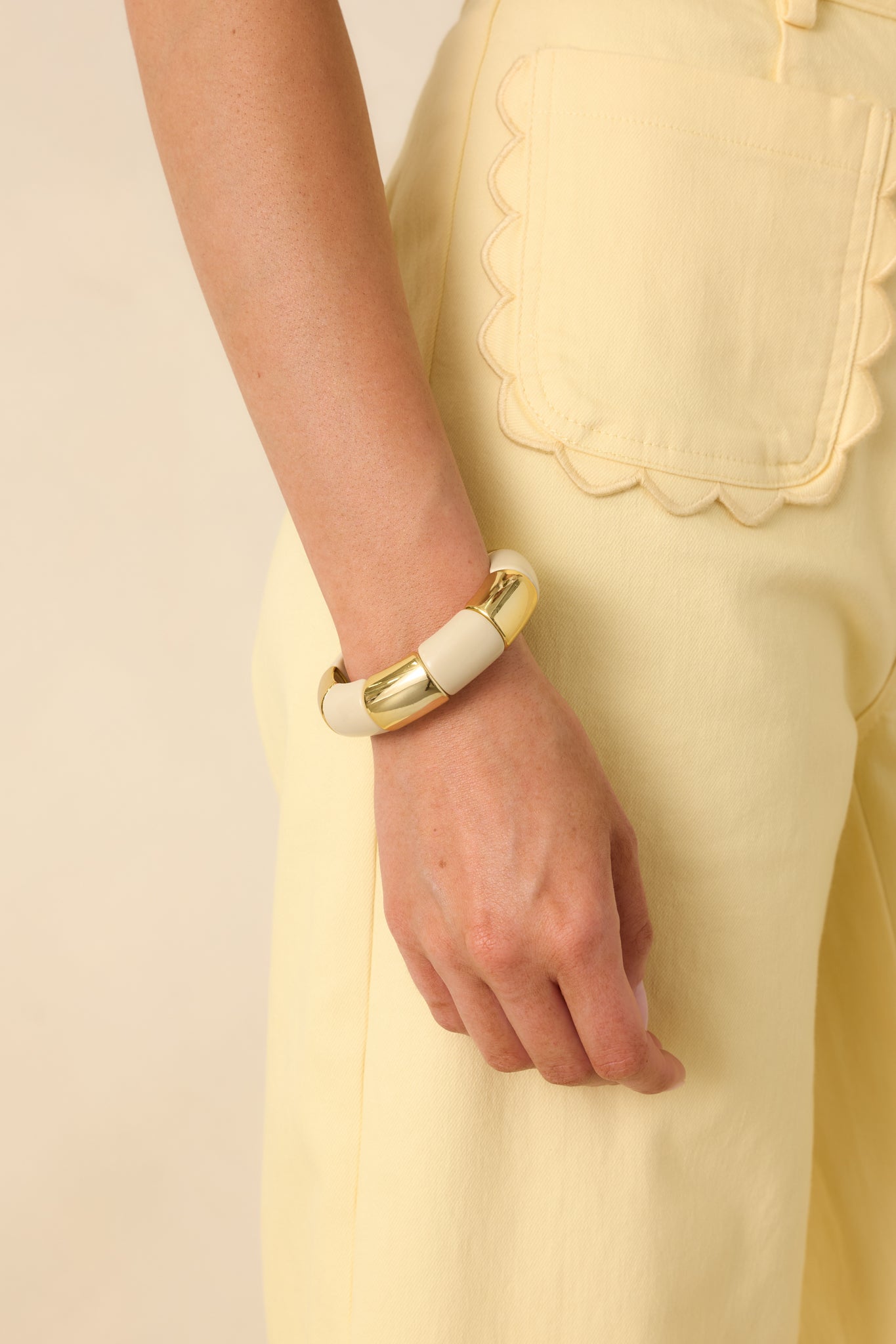 In Good Light Ivory & Gold Beaded Statement Bracelet