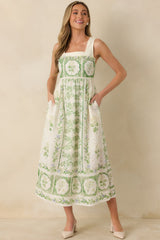 Spring Forward Ivory & Green Floral Eyelet Sleeveless Maxi Dress