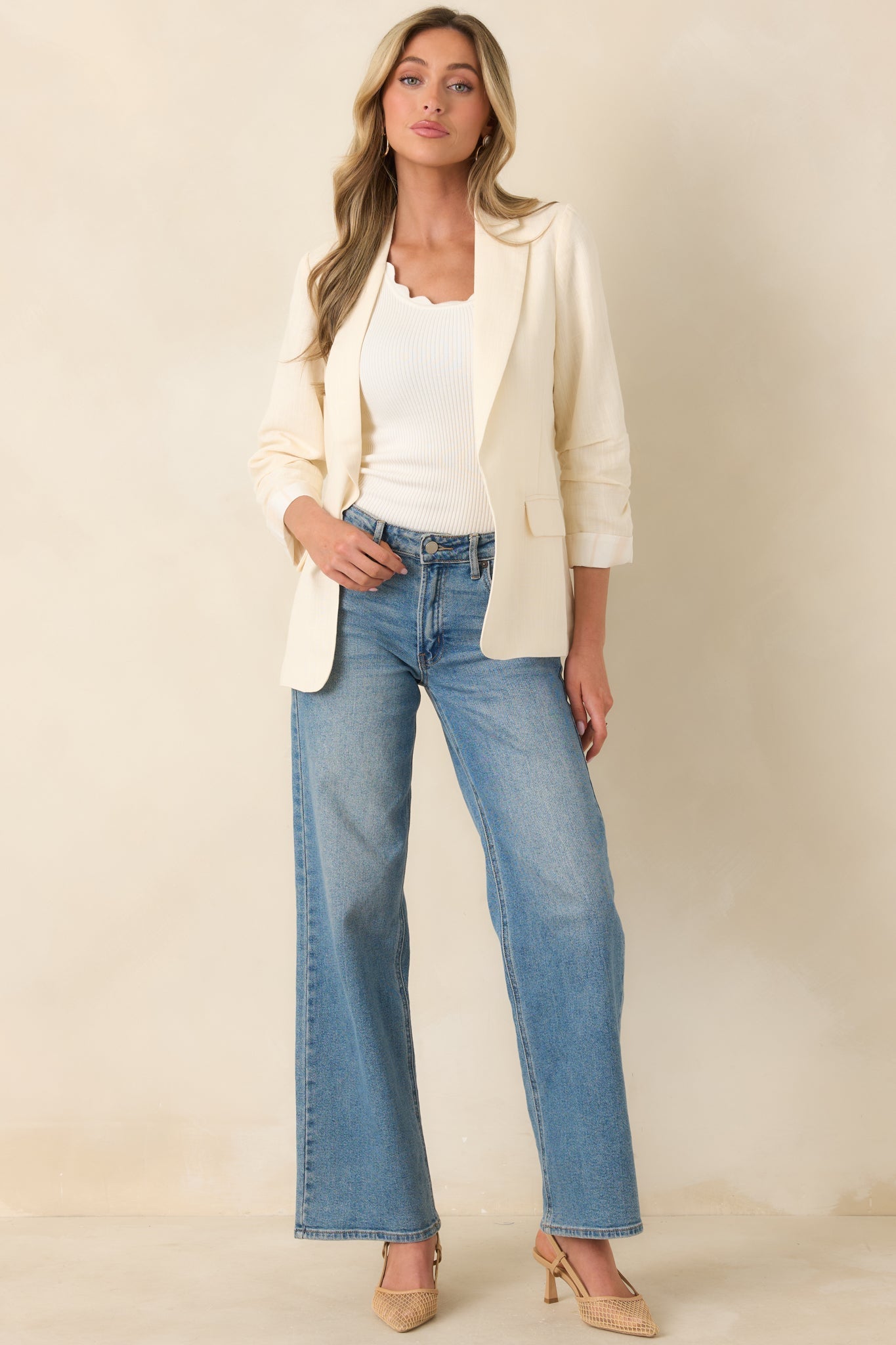 Boardwalk Executive Ivory Linen Blend 3/4 Sleeve Blazer