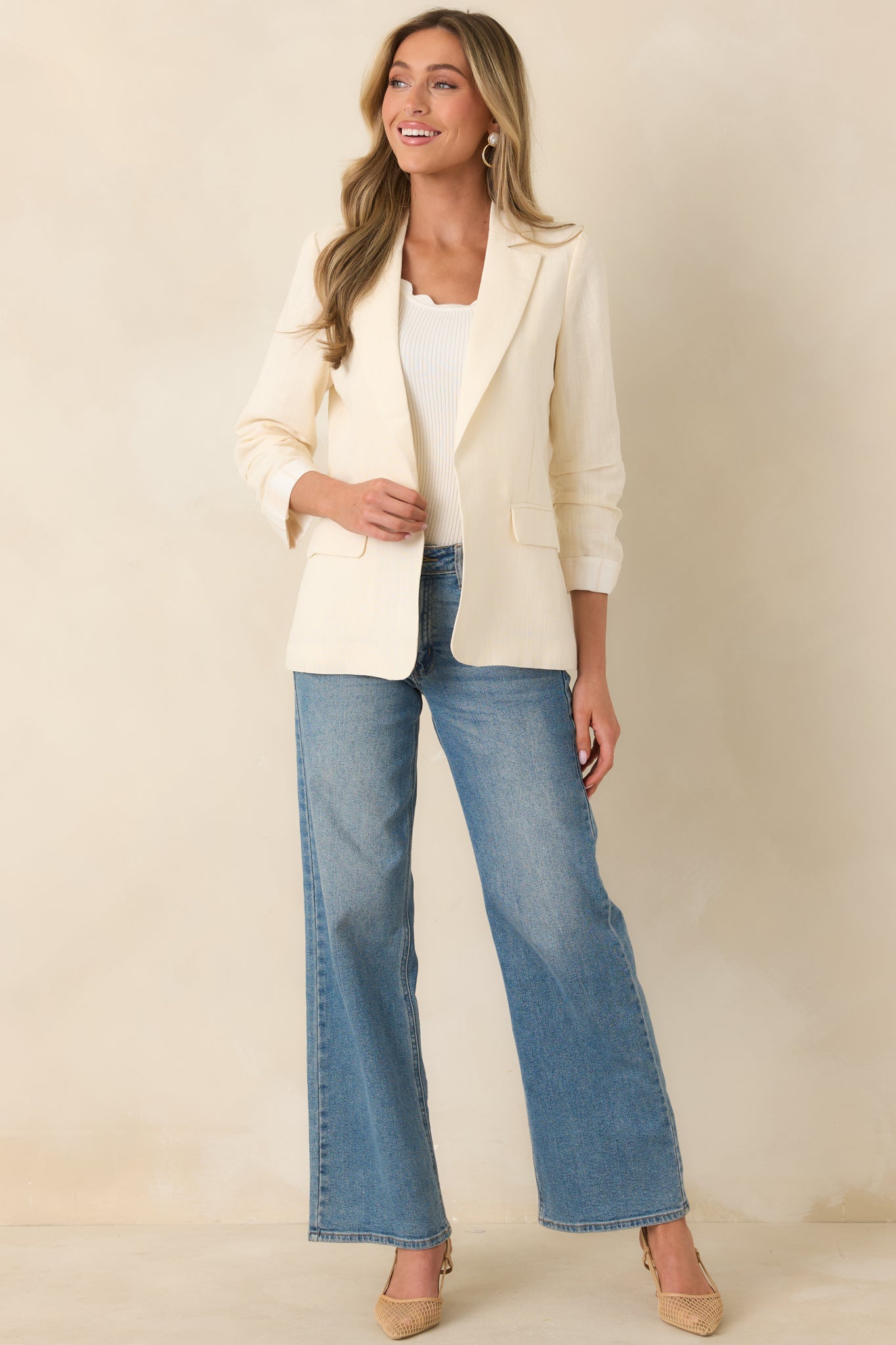 Boardwalk Executive Ivory Linen Blend 3/4 Sleeve Blazer