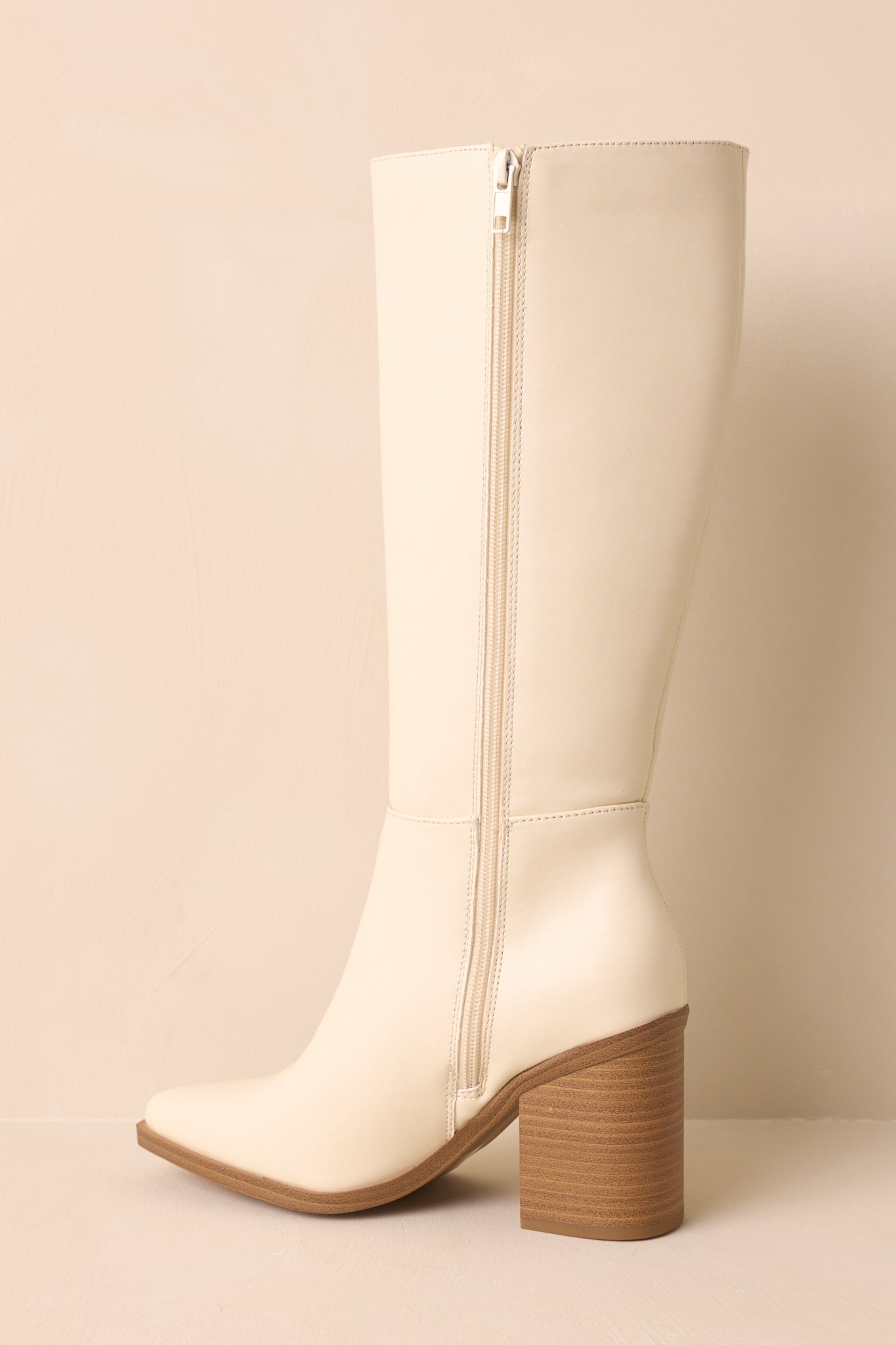 On The Right Foot Ivory Faux Leather Knee High Boots
