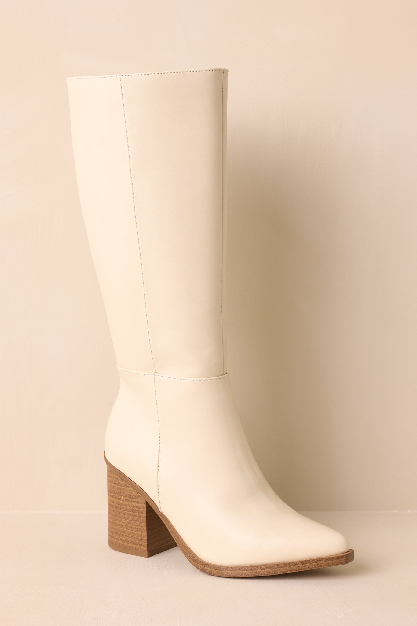 On The Right Foot Ivory Faux Leather Knee High Boots