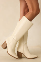 On The Right Foot Ivory Faux Leather Knee High Boots