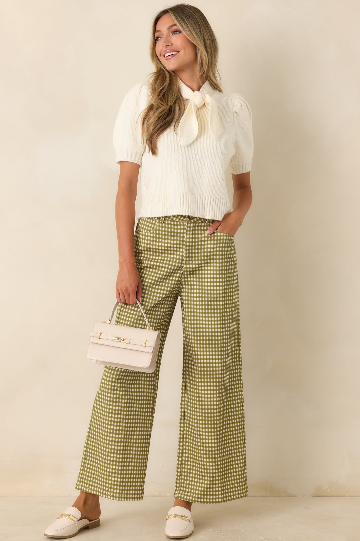 Tied Up Beautifully Ivory Knit Tie Neck Top