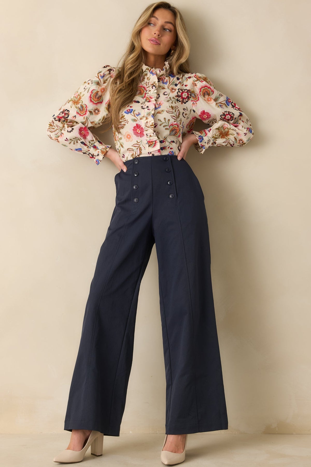 See Eye To Eye Ivory Multi Floral Cotton Button Up Top