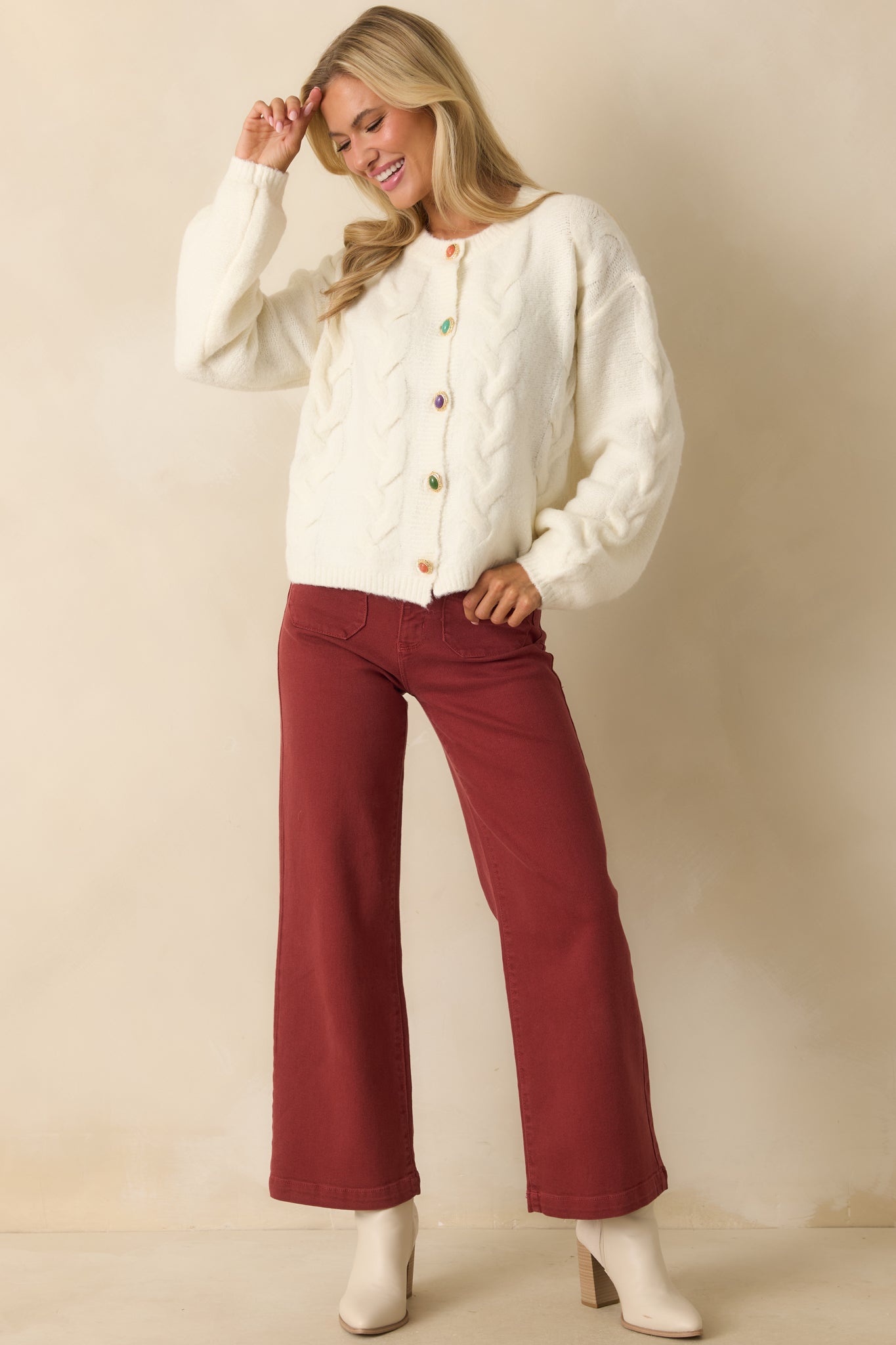 Gather What Matters Ivory Multi Knit Button Up Cardigan