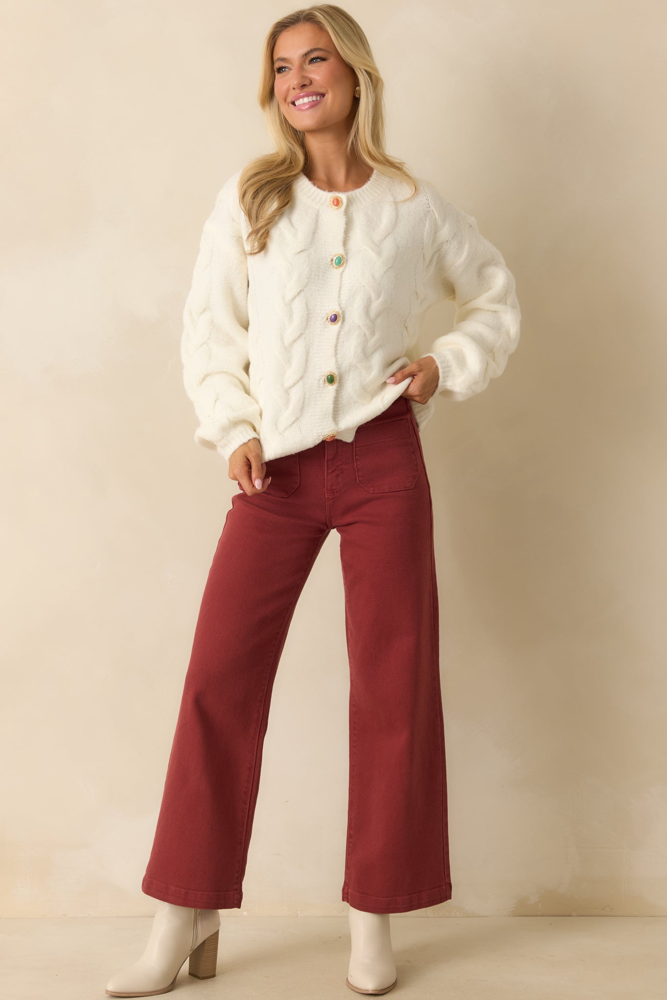 Gather What Matters Ivory Multi Knit Button Up Cardigan