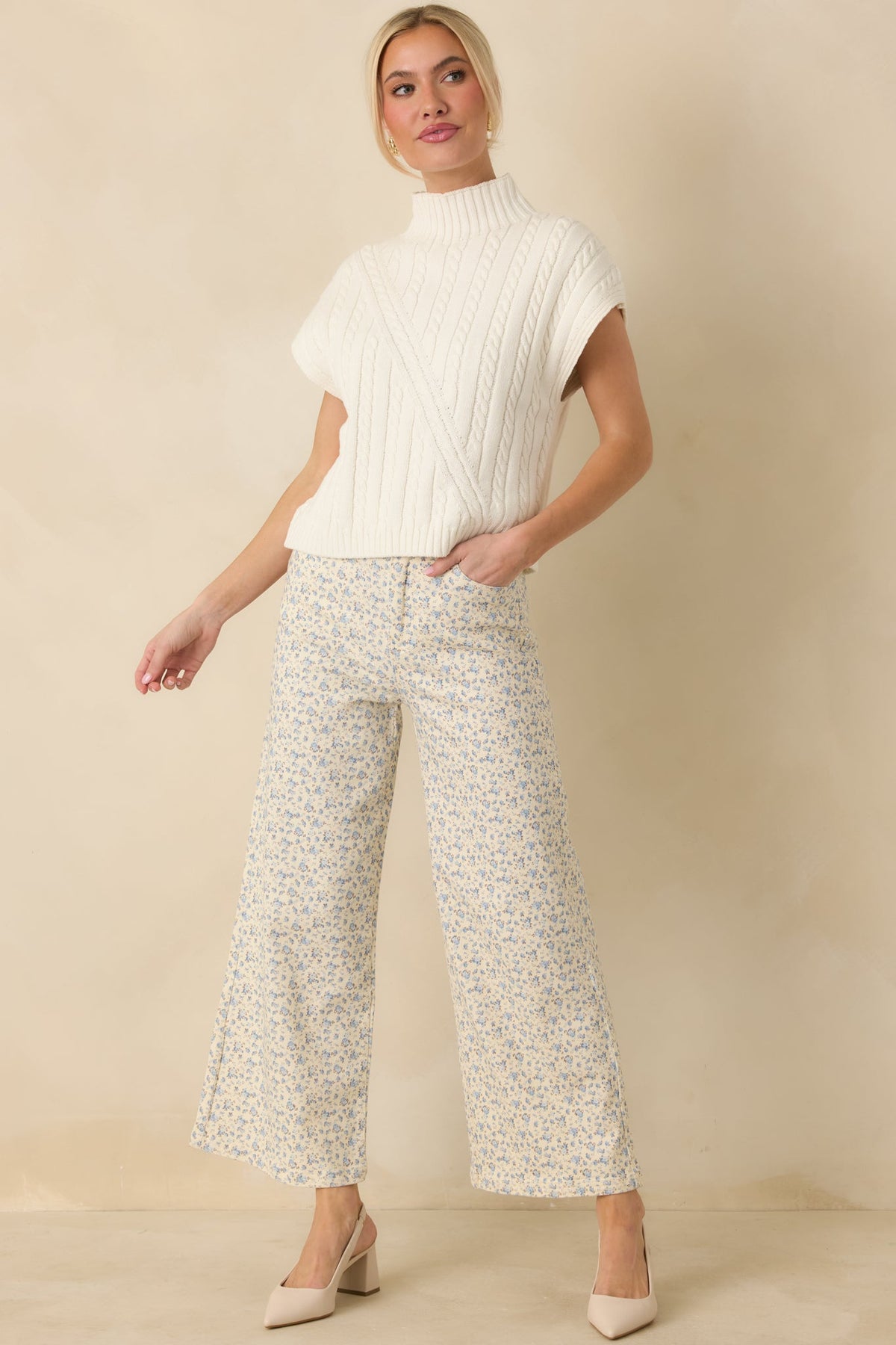 I'm Sure of It Ivory Cable Knit Sleeveless Mock Neck Sweater
