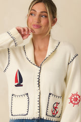 Knot Your Average Ivory Multi Knit Contrast Stitch Cardigan Sweater