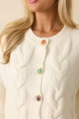 Gather What Matters Ivory Multi Knit Button Up Cardigan