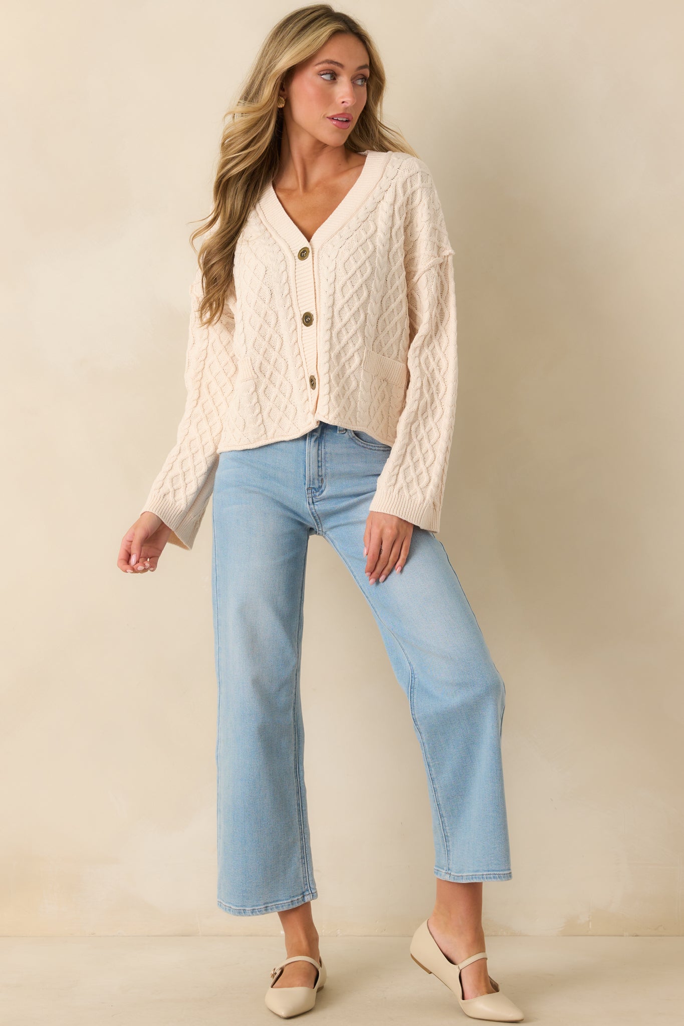 For Old Time's Sake Ivory Cable Knit Button Up Cardigan