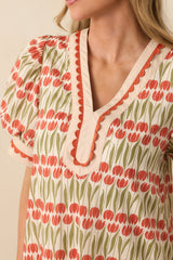 Simply Hers Ivory Tulip Floral Print Cotton Puff Sleeve Mini Dress