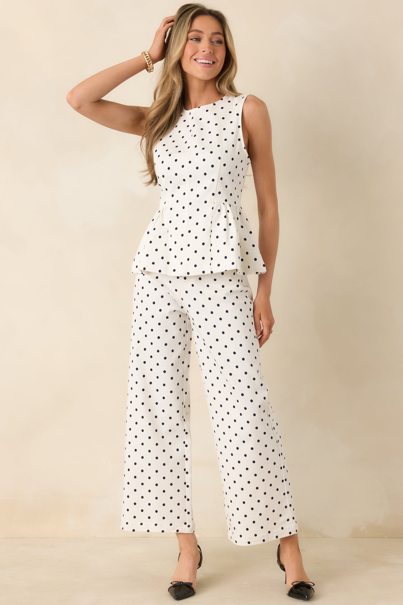 Feeling Spot On Ivory & Black Polka Dot Cotton Pants