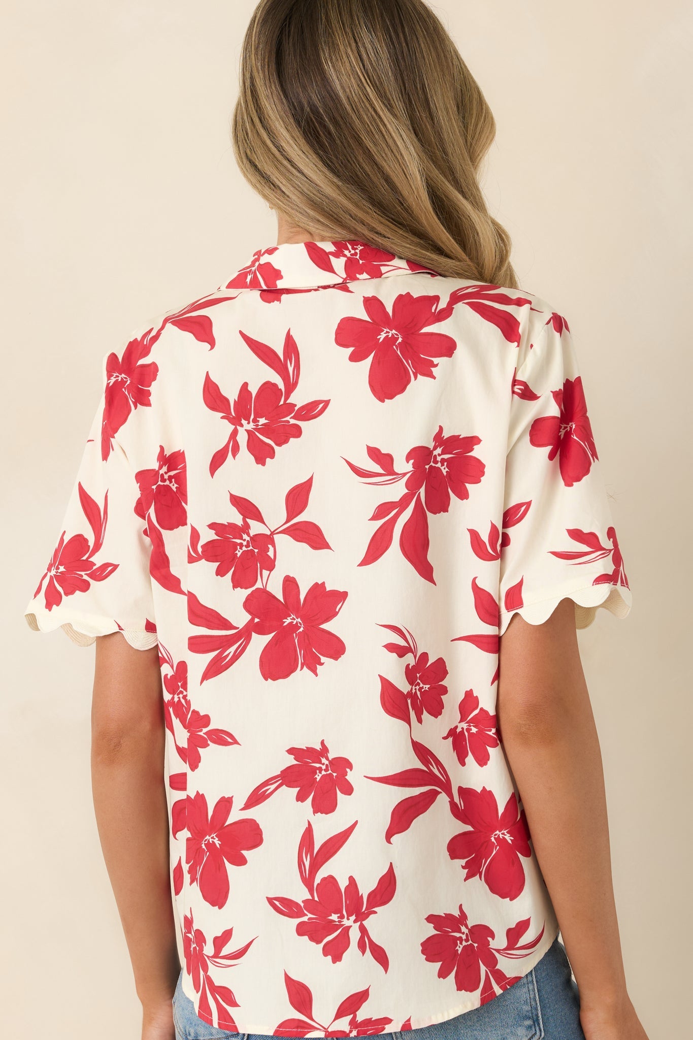 Feeling Fabulous Ivory & Red Floral Cotton Button Front Top