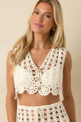 MINKPINK Pixie Ivory Crochet Knit Crop Top