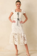 Made You Look Ivory Floral Embroidered Midi Dress