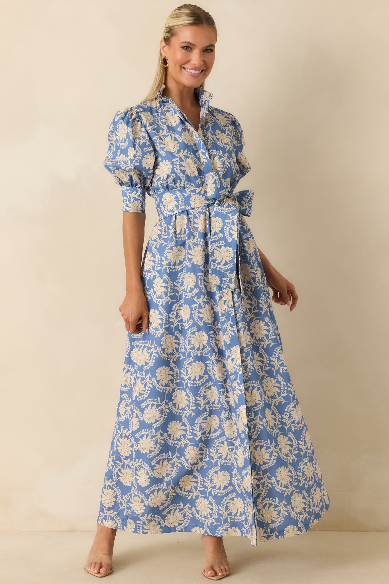 Prosperina Marianne Dusty Blue Floral Cotton Maxi Dress