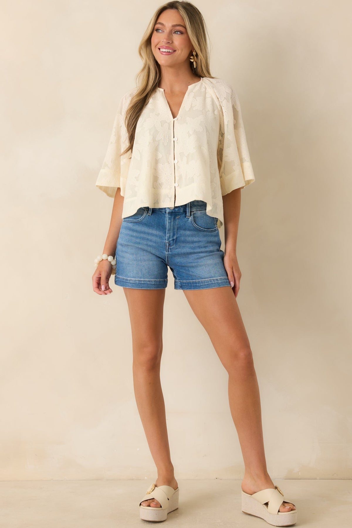 FRNCH Maresias Ivory Eyelet Embroidered Kimono Blouse