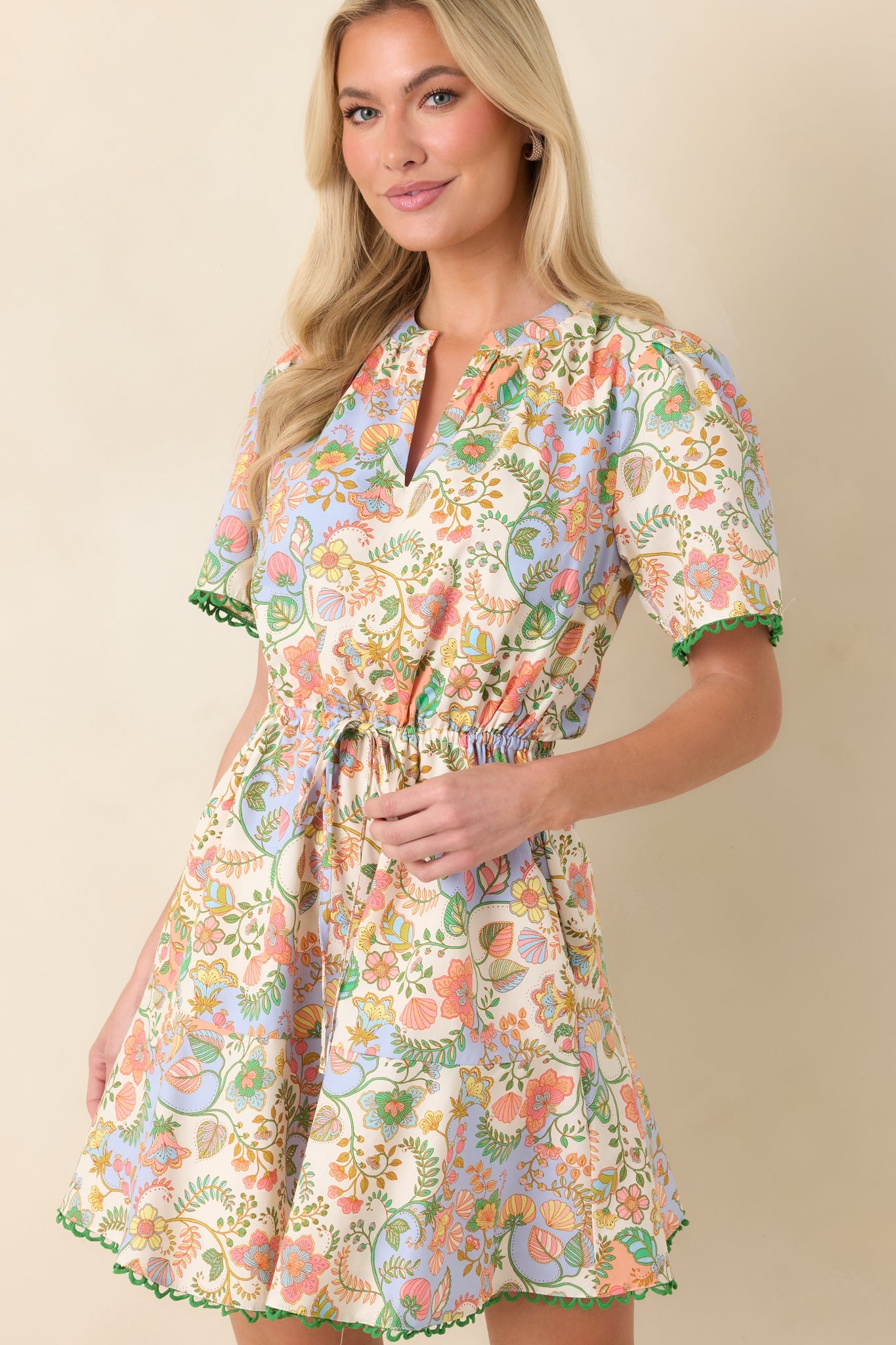 Piece of My Heart Ivory Multi Floral Paisley Cotton Mini Dress