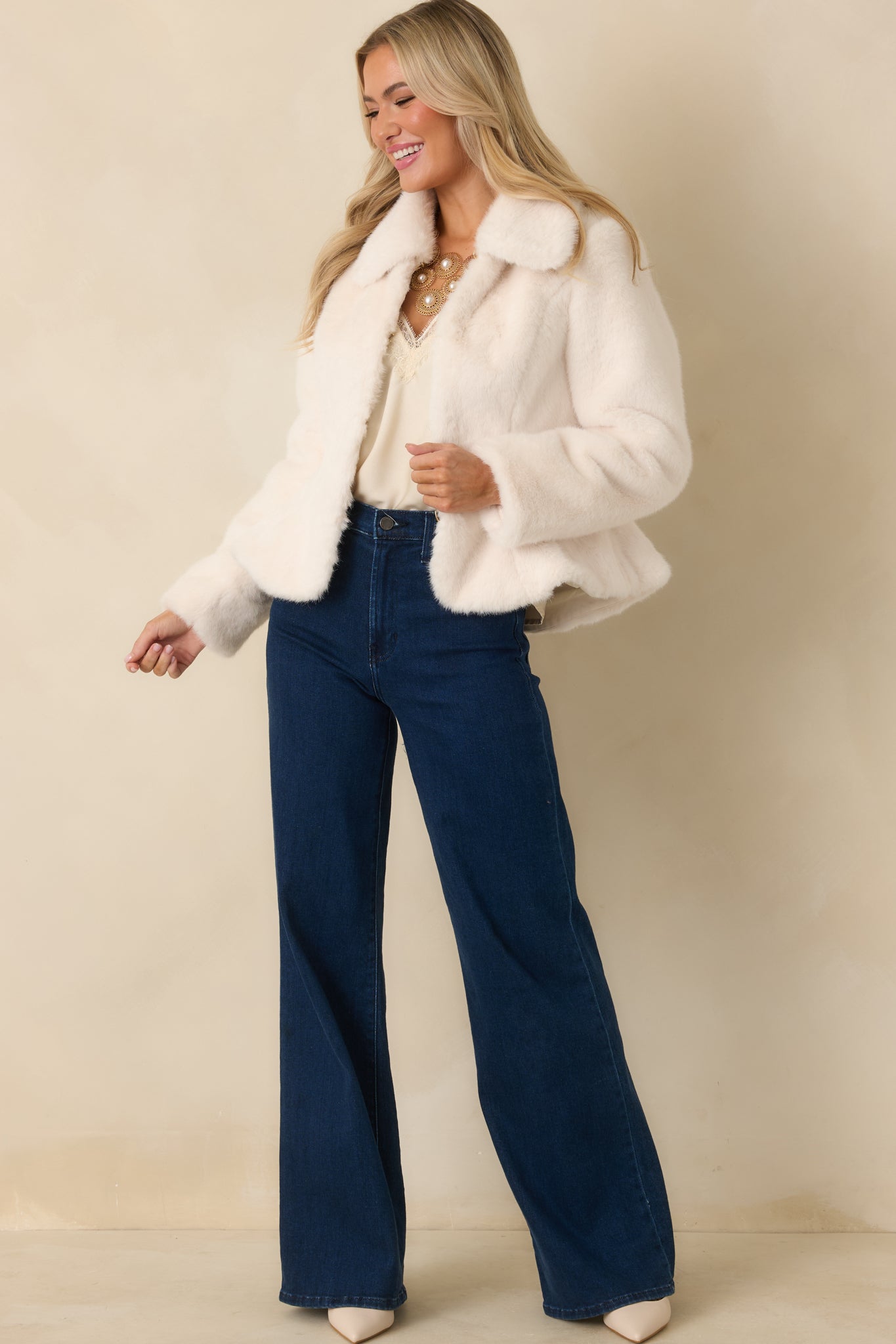 Roam Free Ivory Faux Fur Fitted Coat