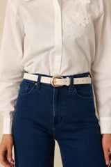 Always in Place White Woven Texture Faux Leather Belt