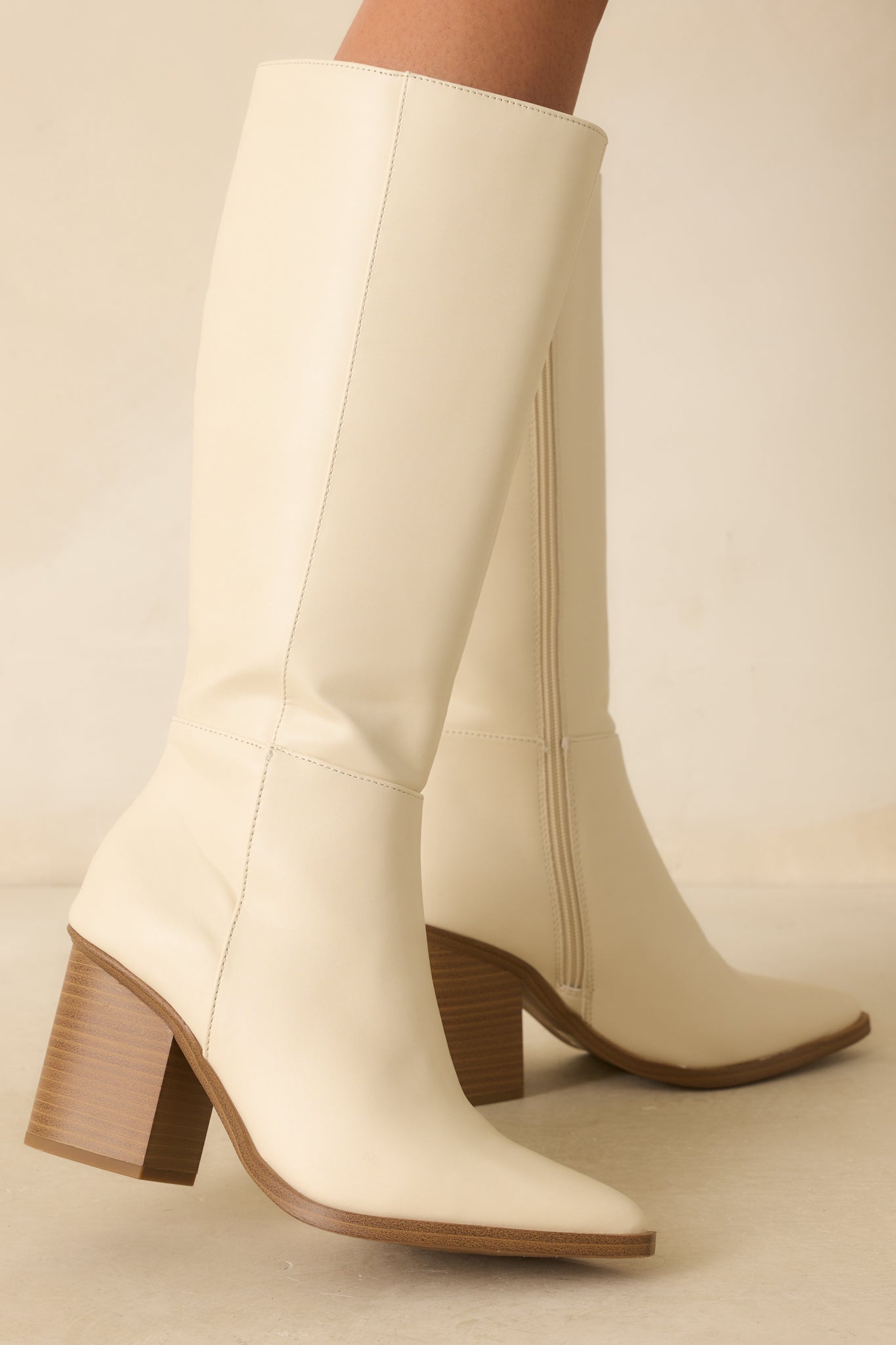 On The Right Foot Ivory Faux Leather Knee High Boots