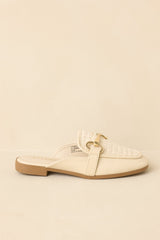 Easy Elegance Ivory Woven Faux Leather Mule Loafers