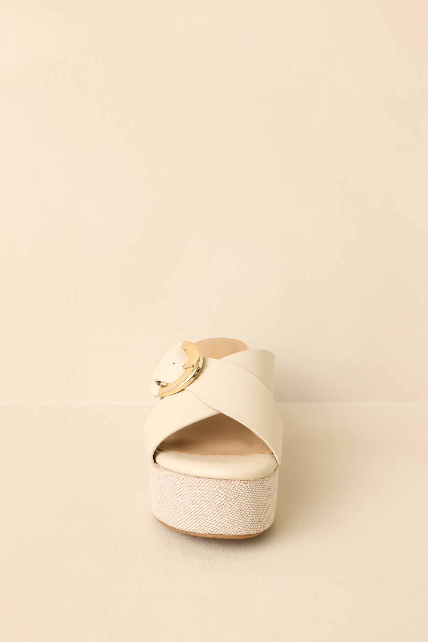 Feeling Elated & Elevated Ivory Faux Leather Platform Wedge Sandals