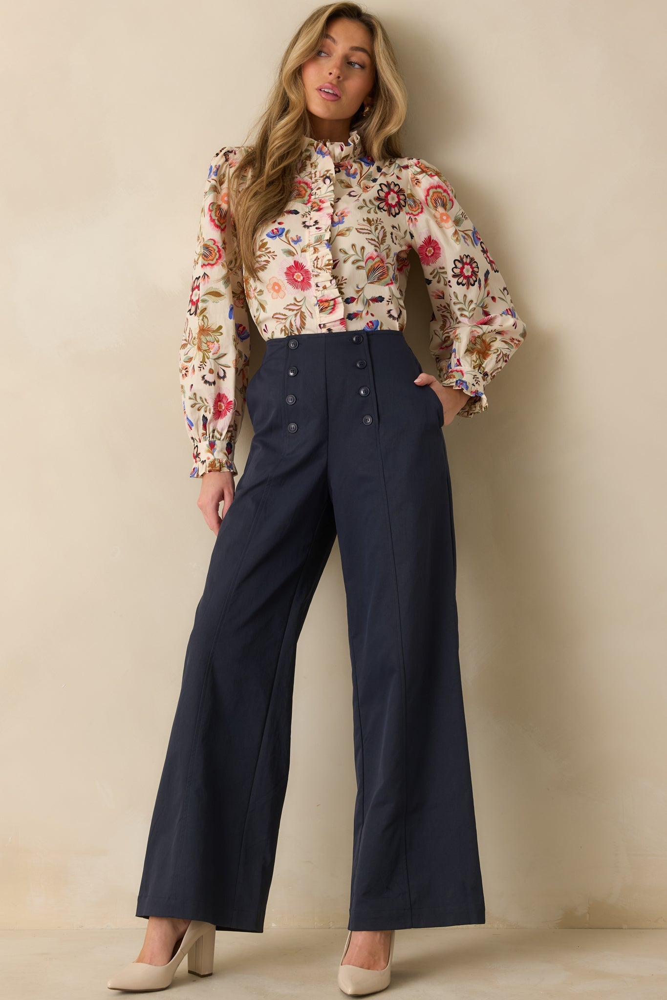 See Eye To Eye Ivory Multi Floral Cotton Button Up Top