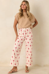 Rose Trellis Ivory Floral Cotton Wide Leg Pants