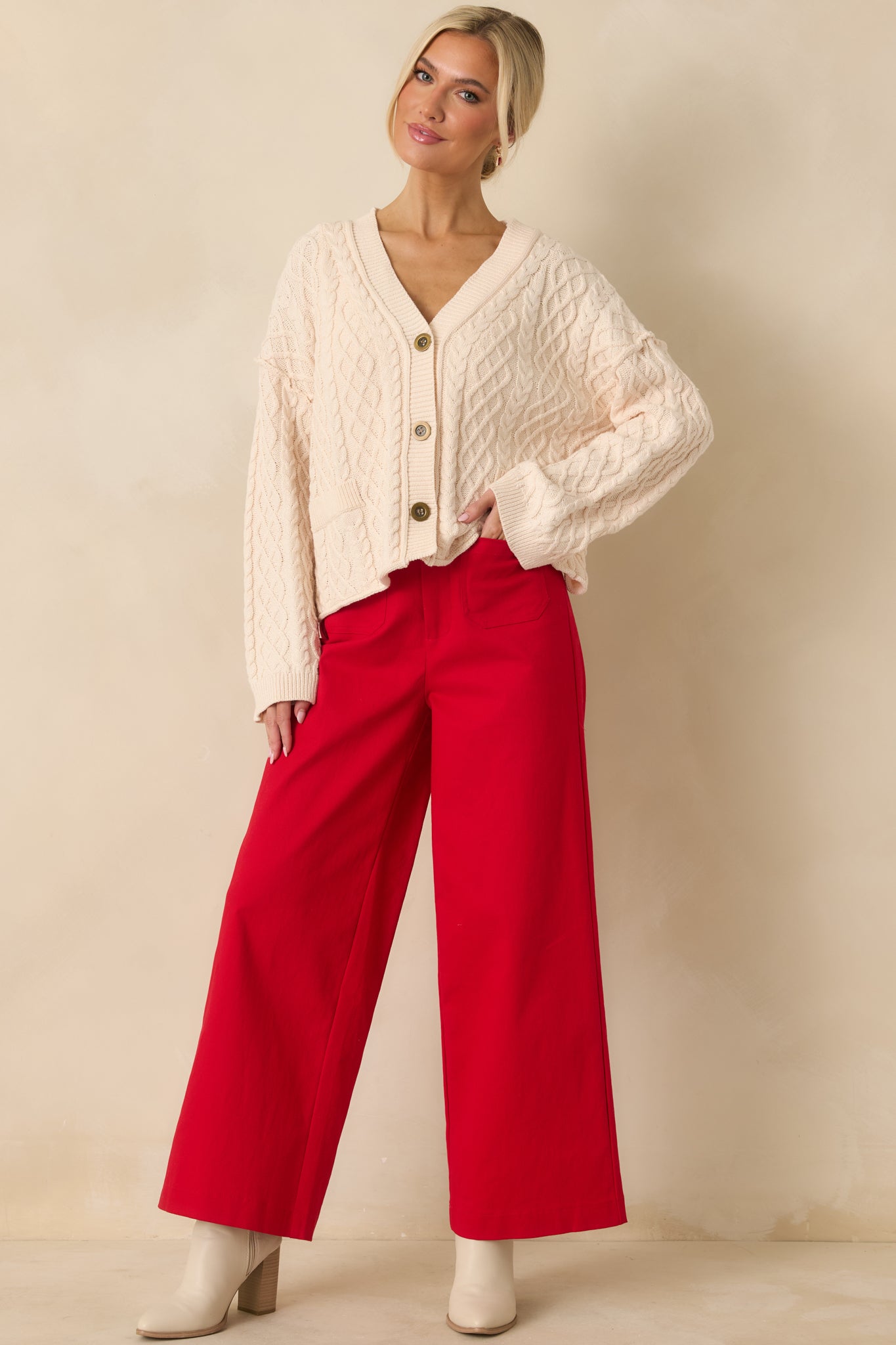 For Old Time's Sake Ivory Cable Knit Button Up Cardigan