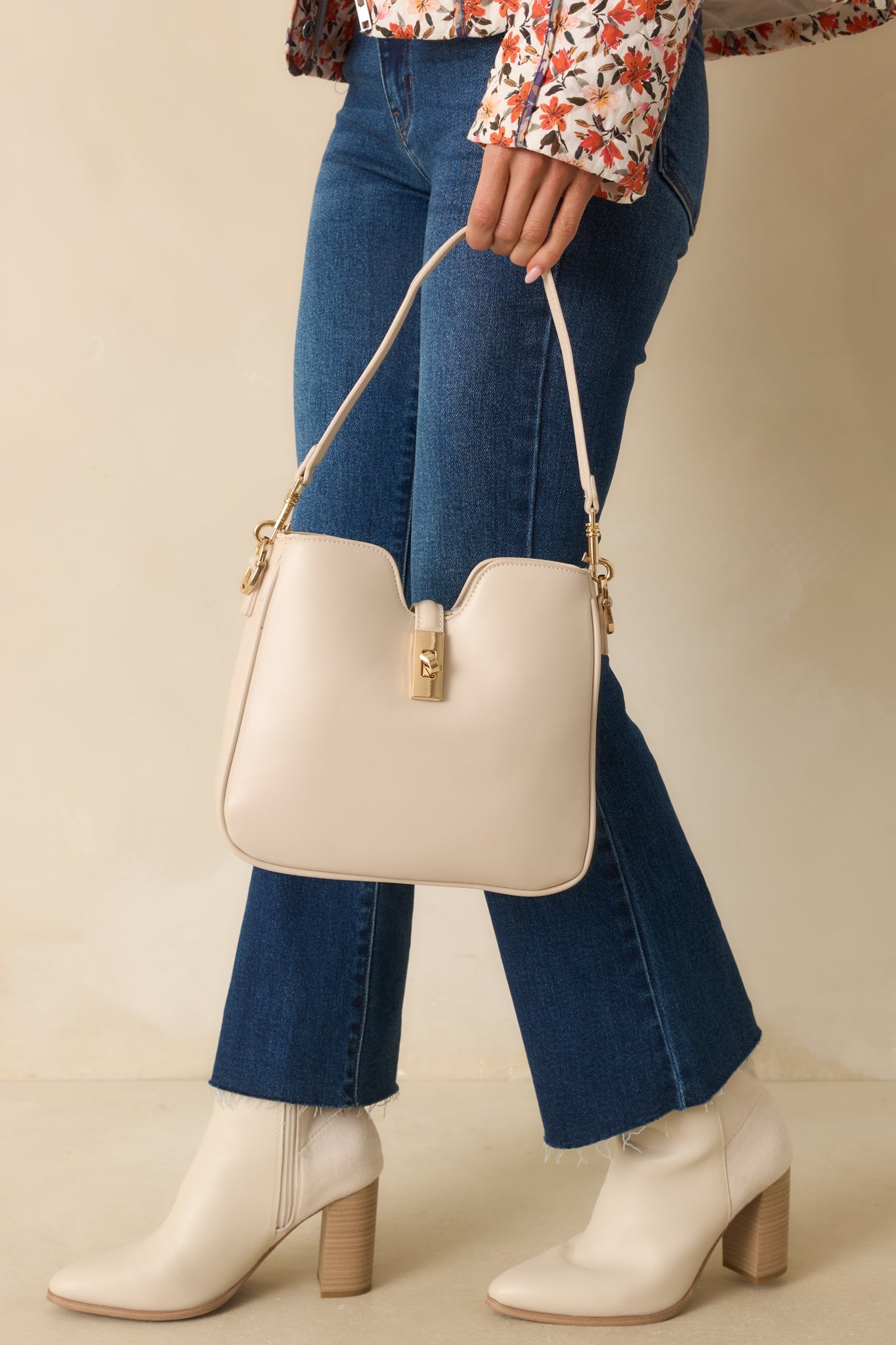 Might Surprise You Ivory Faux Leather Twist Lock Handbag
