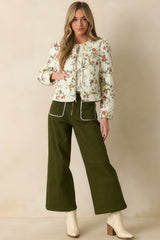 Just How It Is Ivory Multi Floral Print Quilted Cotton Jacket