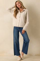 In The Middle Of It Ivory Knit Collared Button Front Cardigan